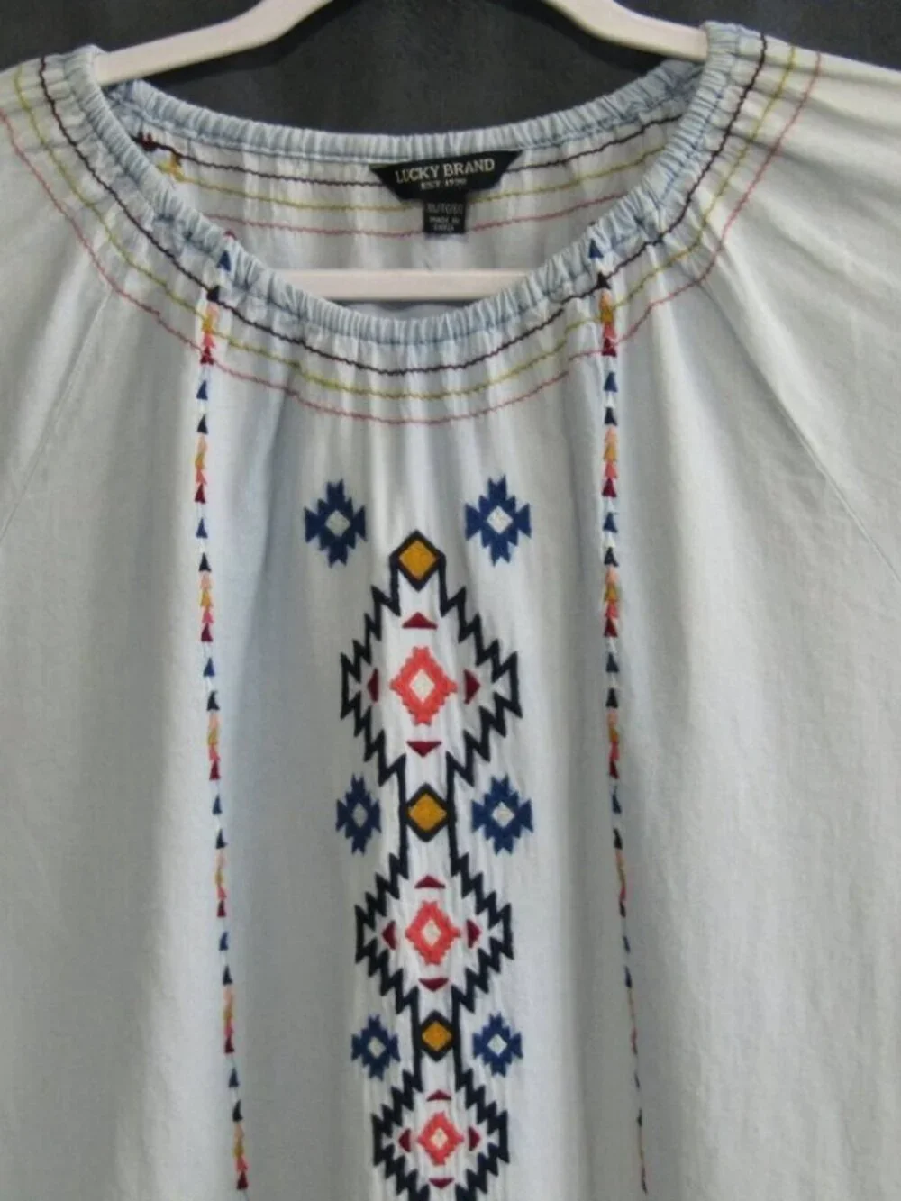 Lucky Brand Blue Chambray Embroidered Shift Dress Girls Size XL Southwestern